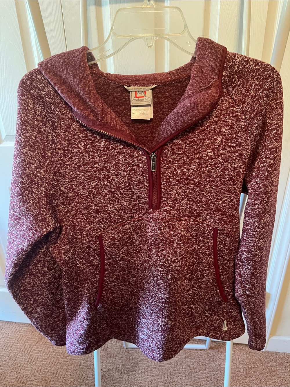 Avalanche Marled Half-Zip Hoodie - Burgundy Heather PTP 22” L 25”